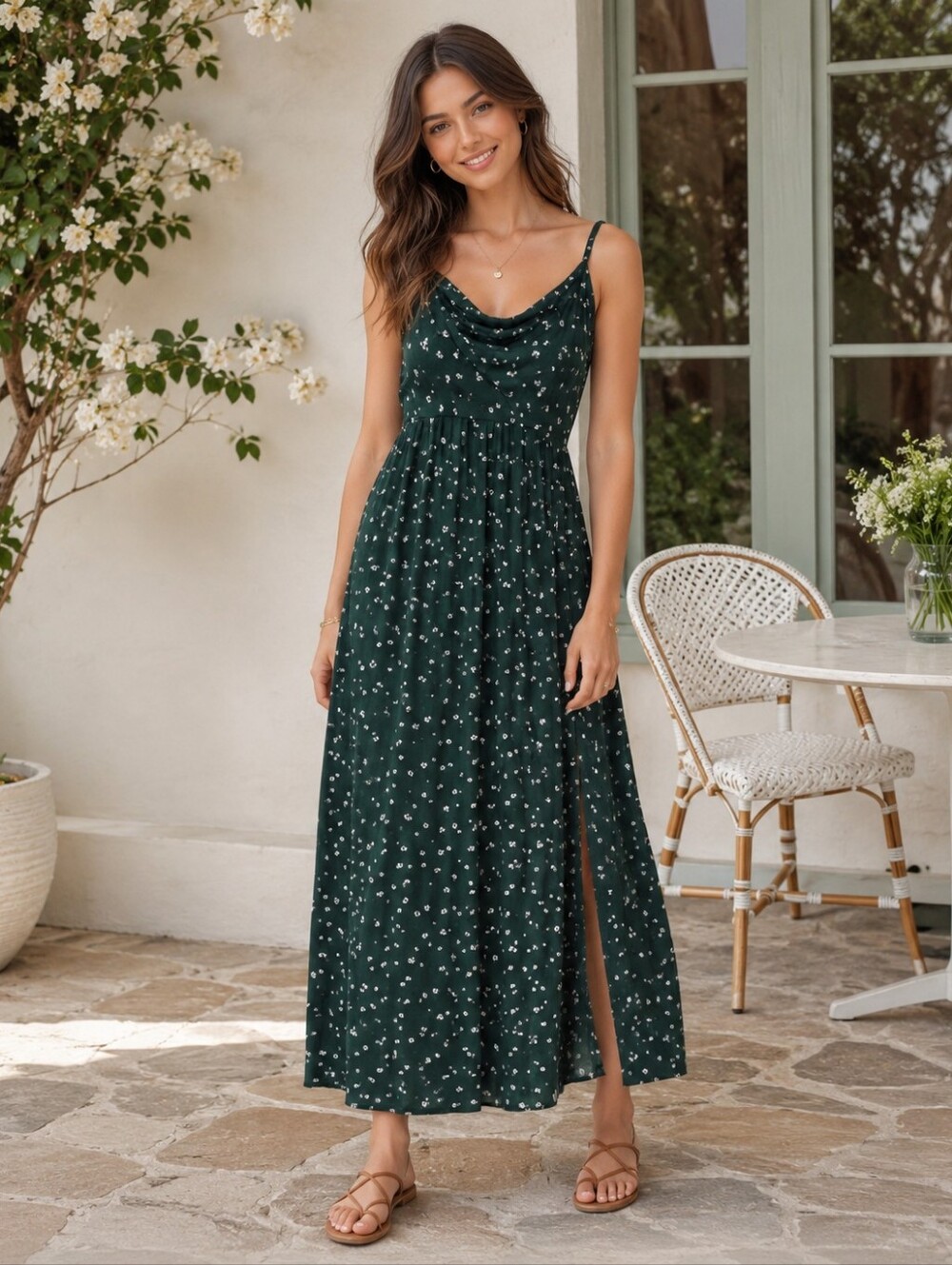 American Eagle Outfitters -  Dark Green Floral Maxi Dress